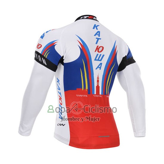 Katusha Ropa Ciclismo Culotte Largo 2015 Mangas Largas Blanco y Rojo